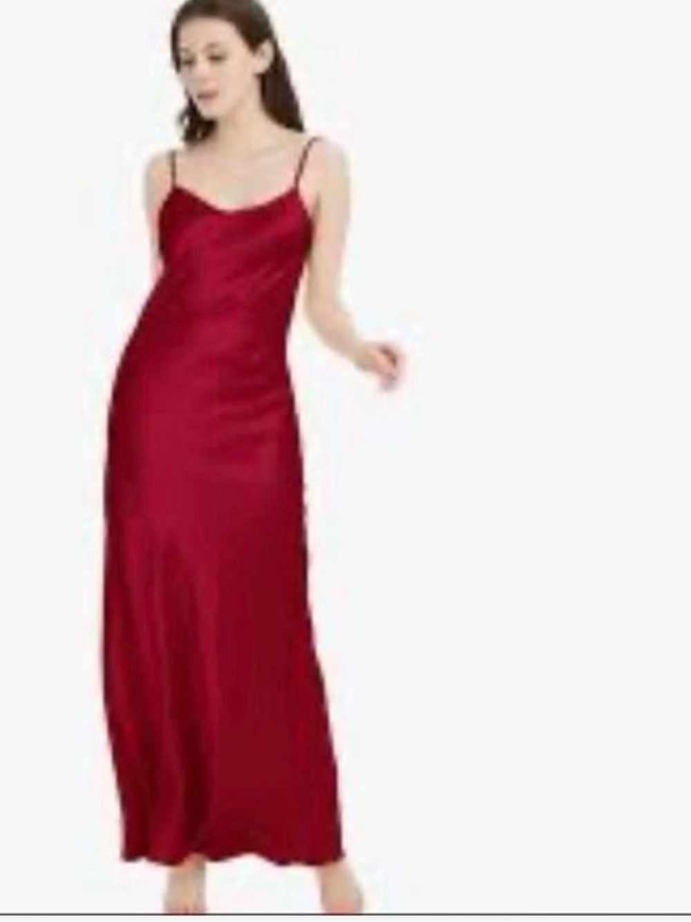 Tahari Satin Burgundy Maxi Slip Dress with Spaghetti Straps  Size M “Like New”